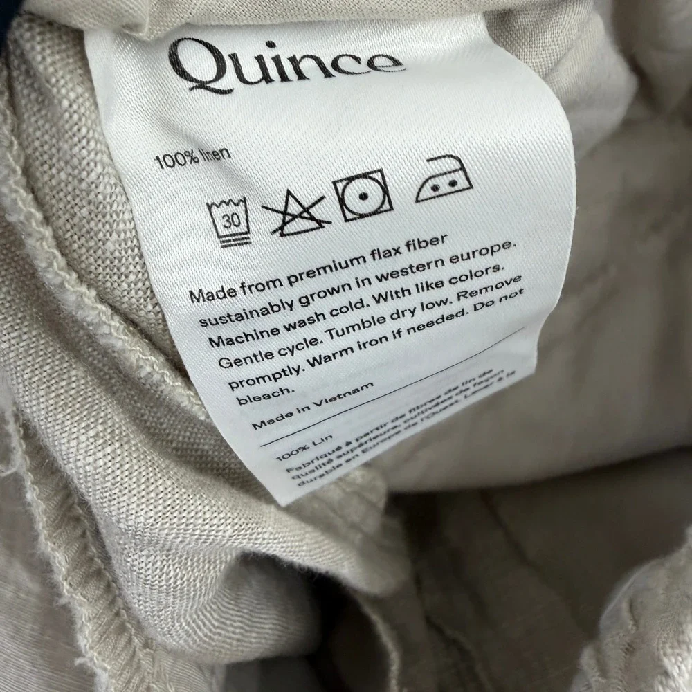 Quince Pants Womens Small Beige Euoropean Linen Wide Leg Drawstring Elastic 26